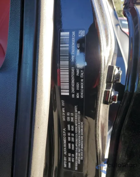 2017 Alfa Romeo Giulia z USA, uszkodzony, nr VIN ZARFAEBN2H7535451